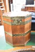 An octagonal mahogany and brass campaign style coal bucket, height approx. 38cm