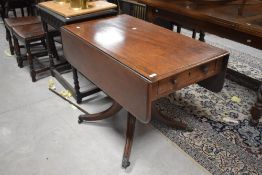 A 19th Century Regency mahogany pembroke style pedestal table on splay legs, approx. Width 102cm