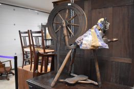 A traditional spinning wheel