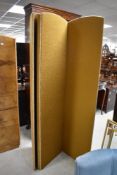 A four fold fabric modesty screen/room divider, height approx. 169cm