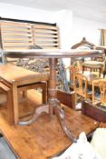 A Victorian mahogany pedestal table table having circular top, turned column and triple splay