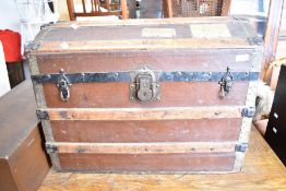 An antique dome tope travel trunk, width approx. 69cm