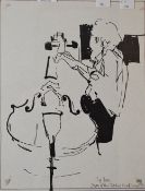 Liz Lark (British Contemporary) ink on paper, 'Sketch of Paul Tortelier, Cardiff, Spring 1990', in