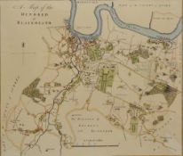 A decorative hand coloured map 'A Map of the Hundred of Blackheath', within a grey card mount and