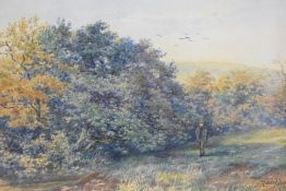 F.Rampling (British 20th century) English school watercolour, lone figure within a rural setting,