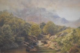 James Whaite (British act.1850-1916) watercolour, figure fishing within a lakeland landscape, signed