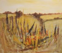 George Craig Spence (Scottish b.1931) A large 1970's oil on board, wheat fields with poppies, signed