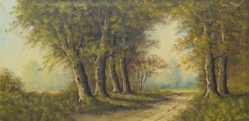 Arno (20th century) oil on canvas, woodland path, signed lower right, within a moulded gilt frame,