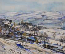 David E Swithenbank (British 1926-2018) watercolour, winter landscape, signed lower right, within