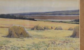 George M Thraves (British 19th/20th century) watercolour, coastal landscape with agricultural