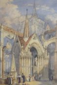 Circle/follower of Samuel Prout (British 1783-1850) watercolour, Lausanne Cathedral, unsigned,