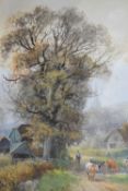 Henry Charles Fox (British 1855-1929) watercolour and body colour, rural landscape with large