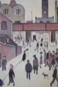 After Laurence Stephen Lowry (British, 1887-1976) colour print of 'Street Scene with Viaduct,