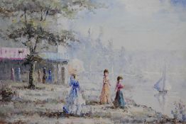 Du Bois (20th century) oil on board, impressionistic lake shore scene with early 20th century
