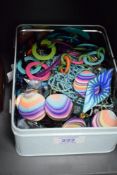 An assortment of costume necklaces, including a fluorite beaded necklaces along with other statement