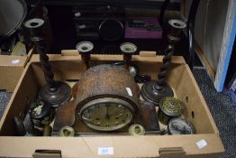 A selection wooden items including a pair of barley twist candlesticks and a similar pair of