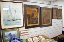 Four colour prints showing two religious studies and two studies of women sold along with a bright