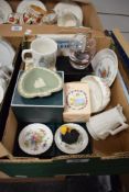 A Minton Marlow sugar bowl and two pin dishes, a small Caithness Oban brown and pink stripe vase,