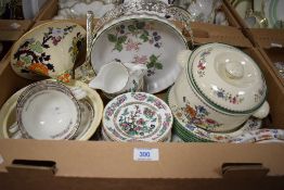 Two Wedgwood Kutani Krane soup bowls and saucers, a Mason's Ironstone tureen, a Spode Irish Rose