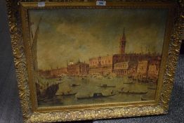 A colour print on canvas within an ornate moulded frame 68cm x 57cm