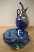 An unusual abstract ceramic water vessel, 40cm, sold together with another ceramic bowl of similar