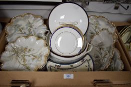Eight Ridgways Blue Carnation cabinet plates having fluted edges including oval dishes and tazza'