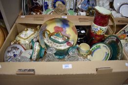 An H&K Tunstall rainbow bowl, a tall Maling Peony Rose jug, a cut glass dressing table set and a