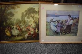 A print depicting children by a lake signed Forbes to lower left corner 57cm x 50cm with another