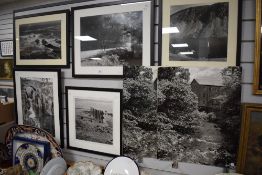 Five sepia prints of countryside themes all mounted framed and glazed and two unframed prints of a
