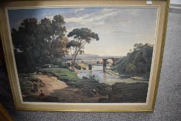 A framed print entitled The Bridge at Narni after Jean-Baptiste-Camille Corot cm x 64cm.