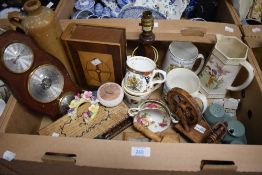 A miscellaneous selection of items including a vintage barometer having three dials including