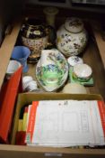 A Masons Formosa ginger jar, a vintage Staffordshire Imari water jug and stand, a fluted jasper ware