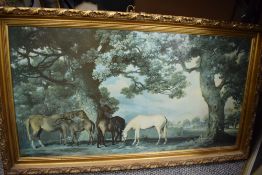 A print in the style of George Stubbs in gilt style frame 92cm x 53cm