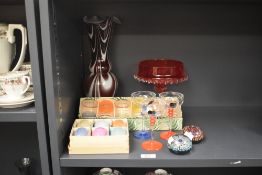 A collection of Retro glass and China ware, including lustre pastel egg cups, millefiori