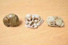 3 Chinese carved greenstone monkey studies, (3)