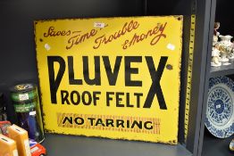 A 20th century Pluvex Roof Felt enamel advertising sign, having black font on a yellow ground,