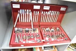 Two Prima mahogany canteens of stainless steel cutlery, (2)