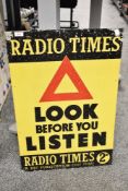 A 20th century Radio Times 'Look before you Listen' advertising sign, h76cm