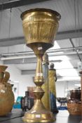 A large mid century brass jardinière and pedestal stand, h67cm