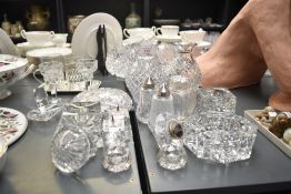 A group of Waterford crystal and other glass ware, to include timepiece, candlesticks, salt and
