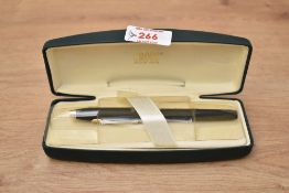 A boxed Cross Century aerometric fill fountain pen in matt black with gold trim having Cross M nib