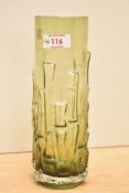 A mid-century Swedish Aseda vase by Bo Borgstrom, having bamboo patterns on a lime green ground,