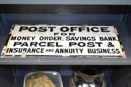A Vintage enamelled metal Post Office sign, of oblong form, reading Post Office for Money Order,