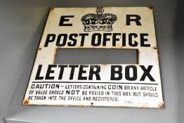 A vintage enamelled metal G R Post letterbox enamel sign, w30