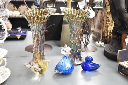 A Mtarfa glass cat paperweight, having blue swirl pattern, hand blown in Malta, h11.5cm, sold