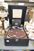 A His Master's Voice gramophone complete with songster needles, w28.5cm, A/F.