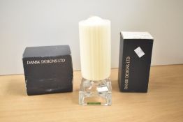 A mid-century Dansk design glass pillar candlestick having paper label to base, h22cm