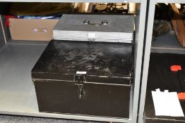 A black deed box, w37cm sold together with another deed box, (2)
