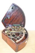 A 19th century brass nautical sextant in original mahogany box, w29cm