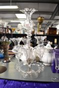 A Victorian glass 4 branch epergne, h49